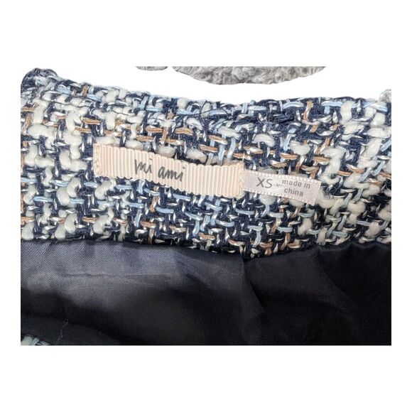 Chunky Tweed Distressed Plaid Trumpet Mini Skirt Sz XS mi ami Raw Hem - Picture 9 of 10